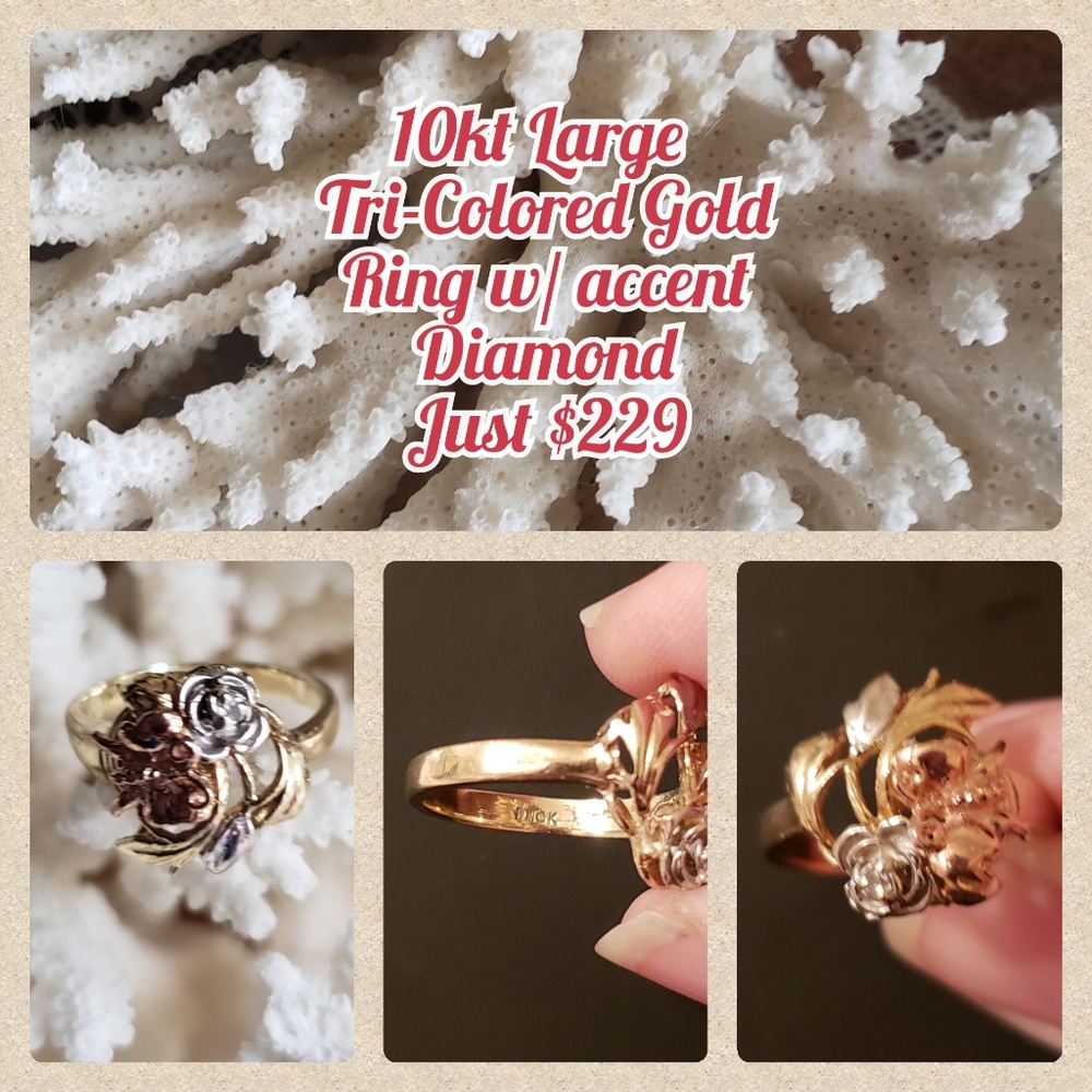 10kt Tri-Color Gold Ring w/ Diamond Accent